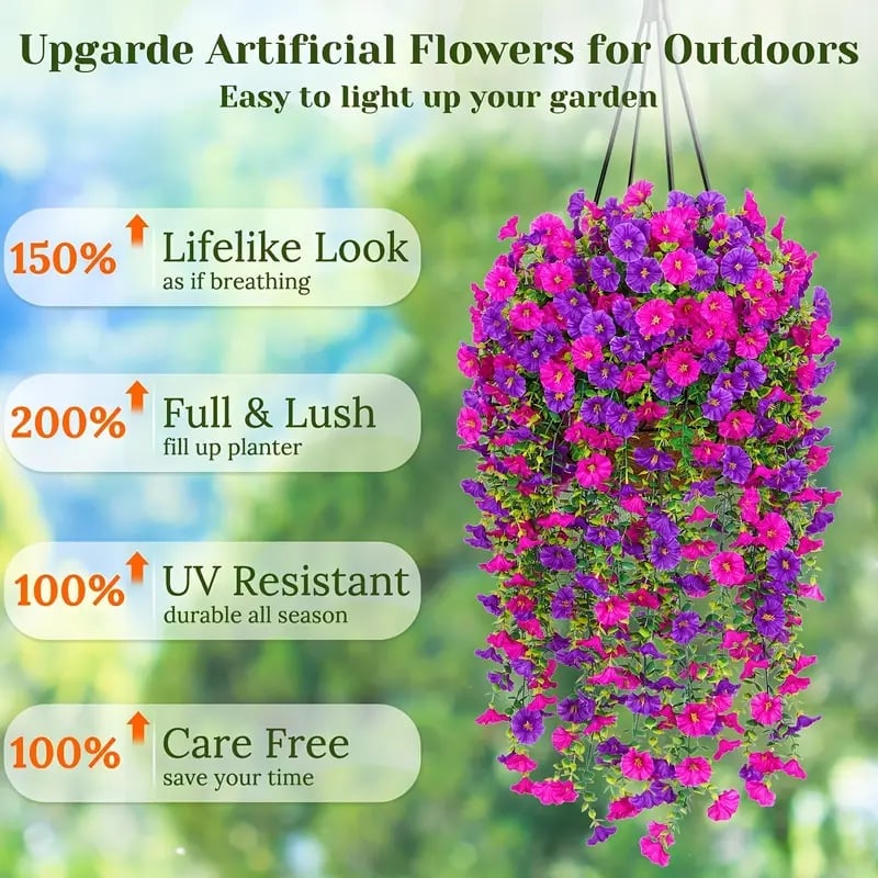 🌺UV Resistant Hanging Artificial Morning Glory Vine 💖 Decorative Flower for Home Garden, Porch, Window Box, Yard and Seasonal Celebrations