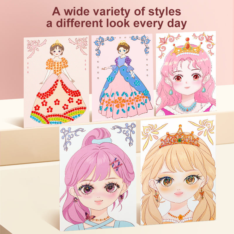 JSR Princess Diamond Painting & Foil Art Craft Kit for Girls – DIY Makeup & Play Paper Book Set, Fun & Sparkling Creative Craft Activity, Perfect Easter Gift for Kids👑✨