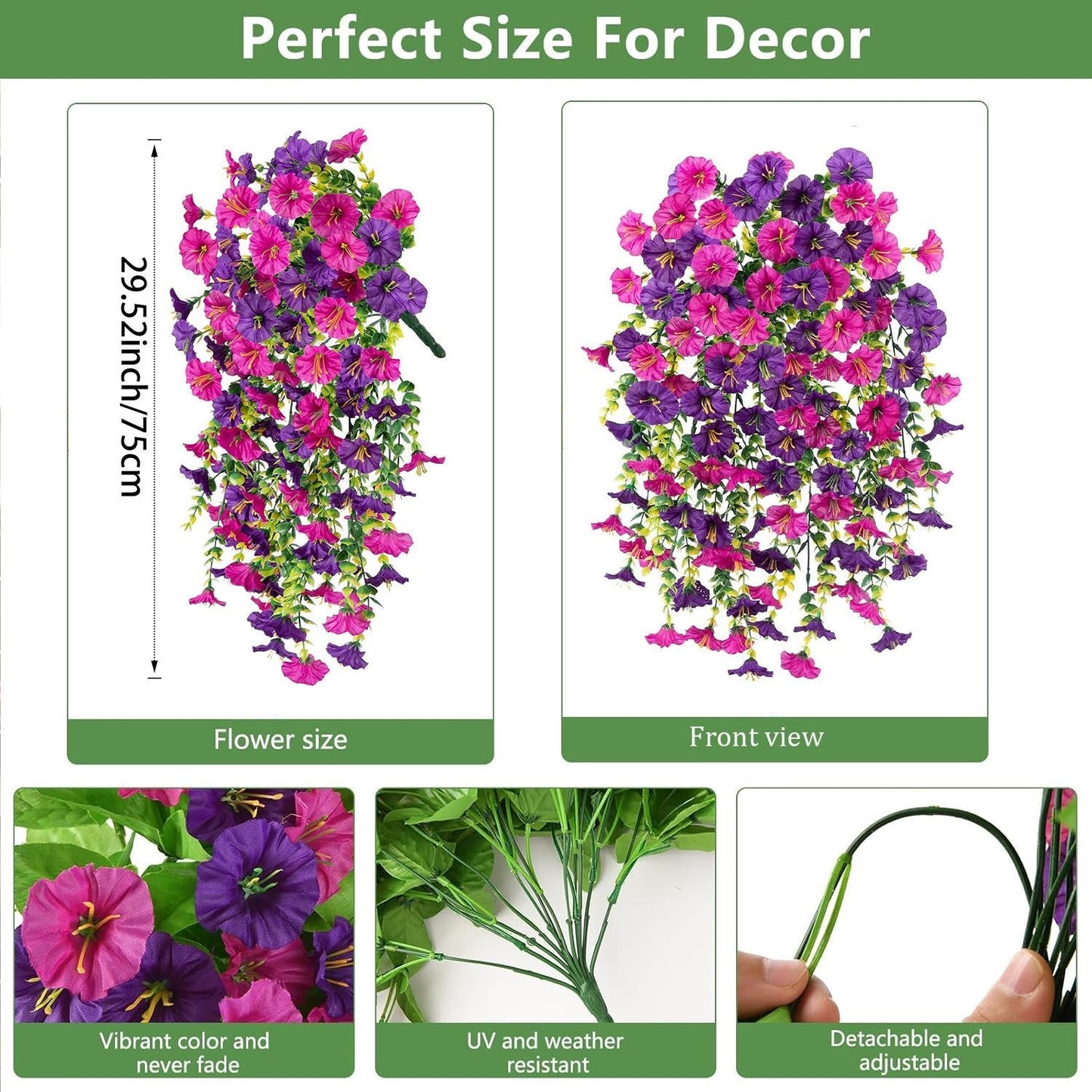 🌺UV Resistant Hanging Artificial Morning Glory Vine 💖 Decorative Flower for Home Garden, Porch, Window Box, Yard and Seasonal Celebrations