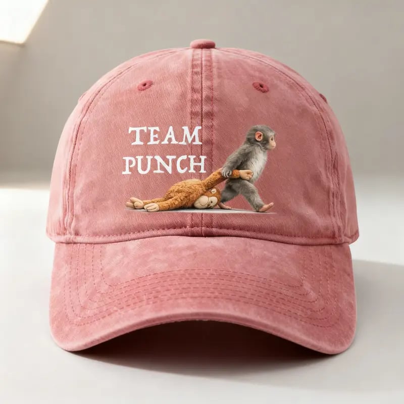 🐵 Team Punch Washed Cotton Baseball Cap – Symbol of Loyalty, Friendship & Companionship | Gift for Animal Lovers
