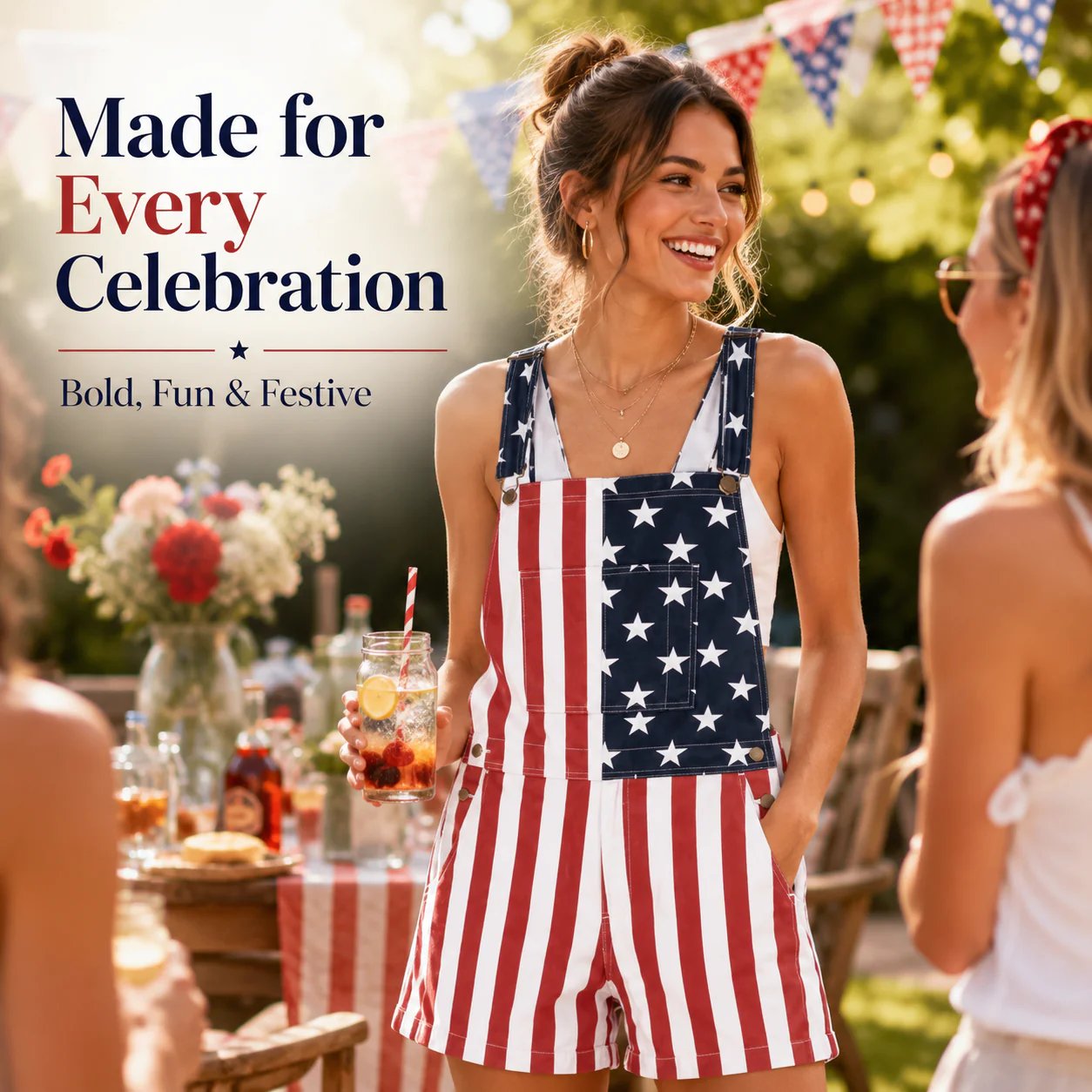 🇺🇸Men's and Women's American Flag Denim Overalls Stretch Shorts, Patriotic