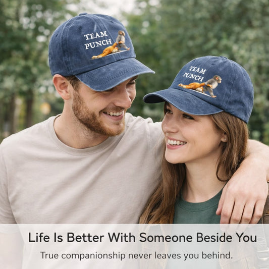 🐵 Team Punch Washed Cotton Baseball Cap – Symbol of Loyalty, Friendship & Companionship | Gift for Animal Lovers