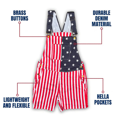 🇺🇸Men's and Women's American Flag Denim Overalls Stretch Shorts, Patriotic