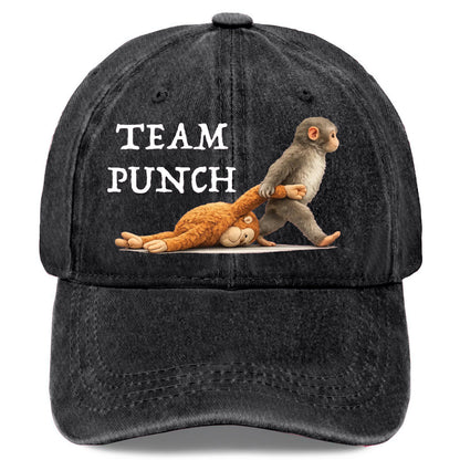 🐵 Team Punch Washed Cotton Baseball Cap – Symbol of Loyalty, Friendship & Companionship | Gift for Animal Lovers