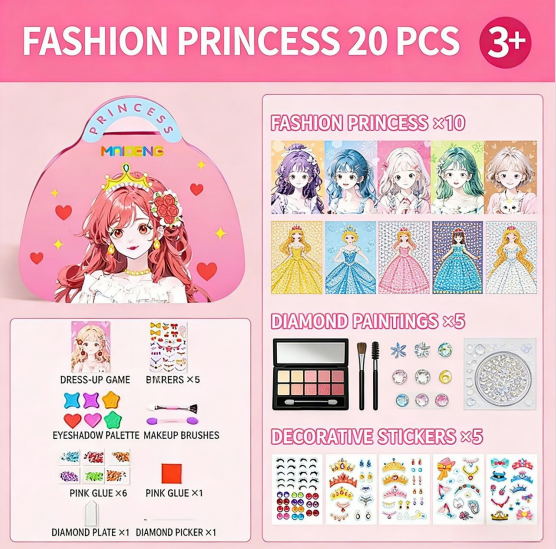 JSR Princess Diamond Painting & Foil Art Craft Kit for Girls – DIY Makeup & Play Paper Book Set, Fun & Sparkling Creative Craft Activity, Perfect Easter Gift for Kids👑✨