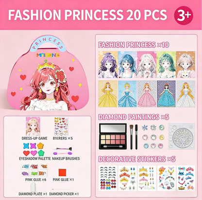 JSR Princess Diamond Painting & Foil Art Craft Kit for Girls – DIY Makeup & Play Paper Book Set, Fun & Sparkling Creative Craft Activity, Perfect Easter Gift for Kids👑✨
