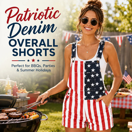 🇺🇸Men's and Women's American Flag Denim Overalls Stretch Shorts, Patriotic
