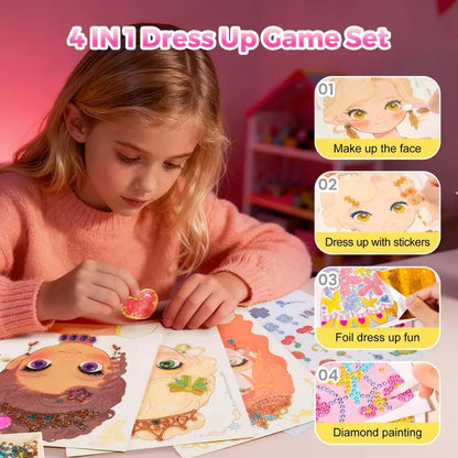 JSR Princess Diamond Painting & Foil Art Craft Kit for Girls – DIY Makeup & Play Paper Book Set, Fun & Sparkling Creative Craft Activity, Perfect Easter Gift for Kids👑✨