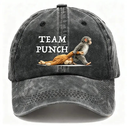 🐵 Team Punch Washed Cotton Baseball Cap – Symbol of Loyalty, Friendship & Companionship | Gift for Animal Lovers