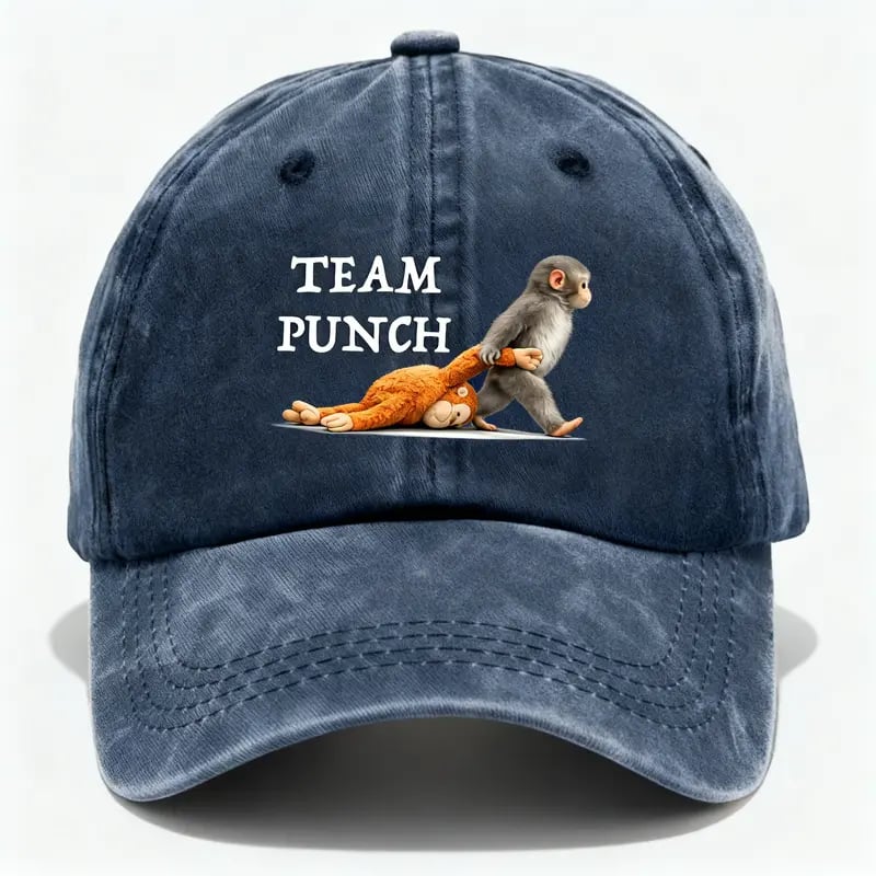 🐵 Team Punch Washed Cotton Baseball Cap – Symbol of Loyalty, Friendship & Companionship | Gift for Animal Lovers
