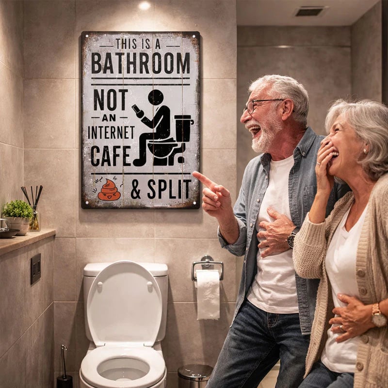 “This Is a Bathroom, Not an Internet Café” Funny Metal Wall Sign 🚽😂